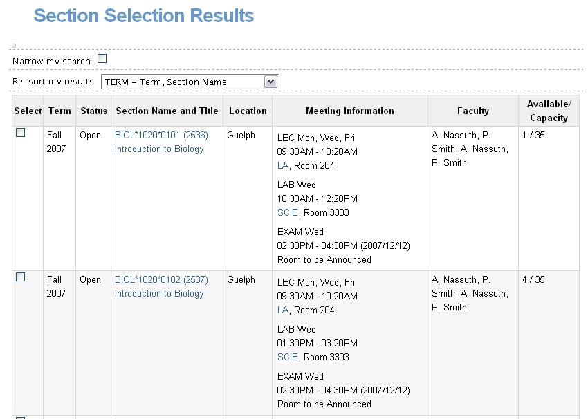 Section Selection Results