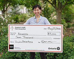 Jane Ong with awards cheque from Gryphon's LAAIR 2020 Pitch Competition