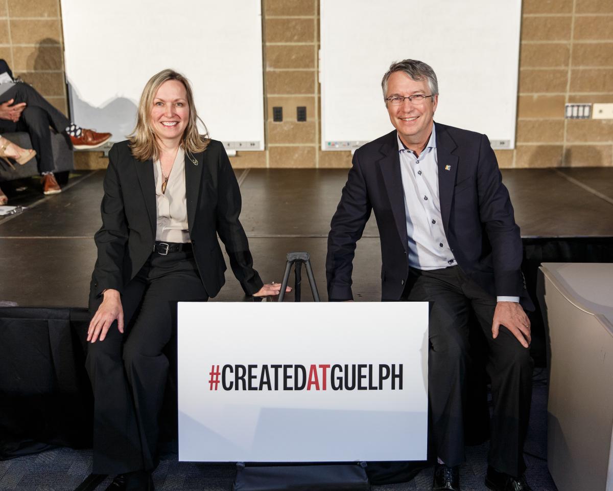 Sherri Cox and Guelph MP Lloyd Longfield at the 2019 Gryphon's LAAIR Pitch Competition