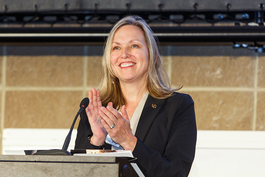 Dr. Sherri Cox speaking at the first annual Gryphon's LAAIR Innovation Showcase and Pitch Competition