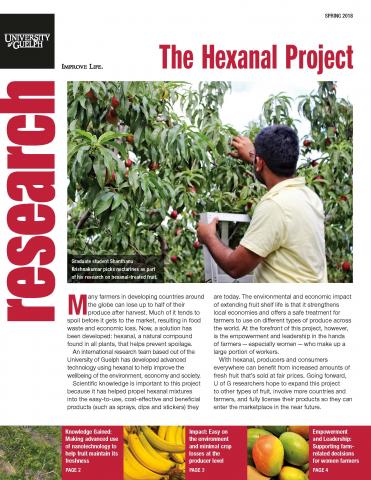 Cover of the hexanal four pager - photo of grad student picking nectarines