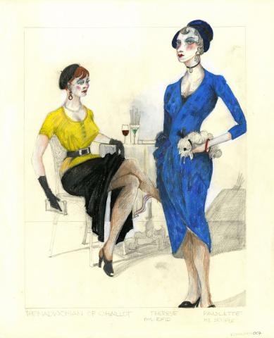 Costume sketch of Therese and Paulette by Cameron Porteous for the Shaw Festival's 1985 production of The Madwoman of Chaillot by Jean Giraudoux