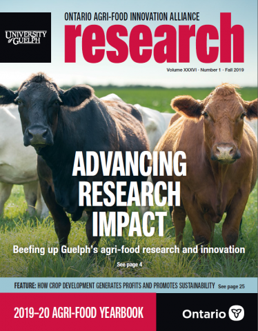 Cover of "Advancing Research Impact" - shows a black cow on the left and a brown cow on the right