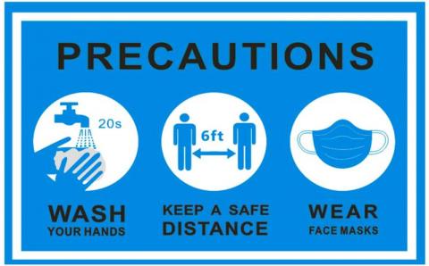 An infographic that says to wash your hands, keep a safe distance and wear face masks - graphic