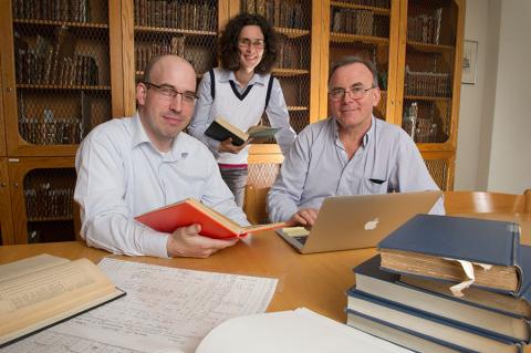 Kris Inwood (R) with post-doctroral researcher Andrew Ross (L) and research associate Luiza Antoine.