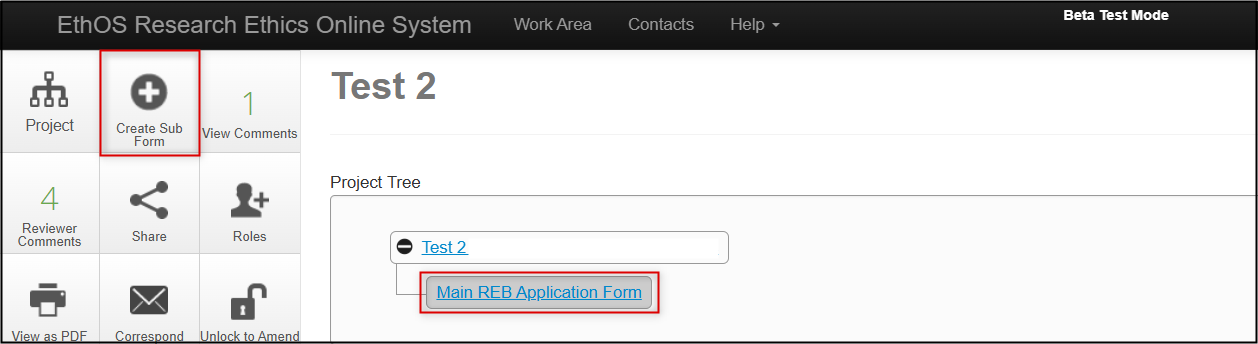 Screen shot of the Create Sub Form button.