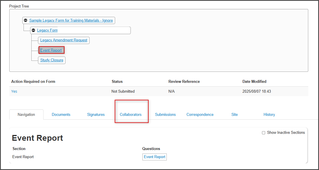 screenshot of project tree and collaborators tab