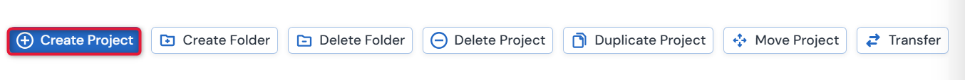 Screenshot of Create Project button in the action ribbon.