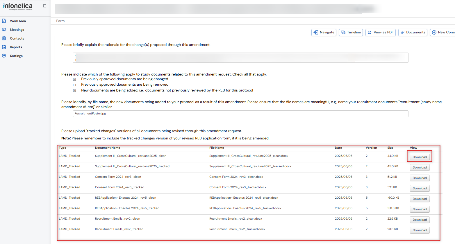 Screenshot of the Attached documents in the lower part of the form