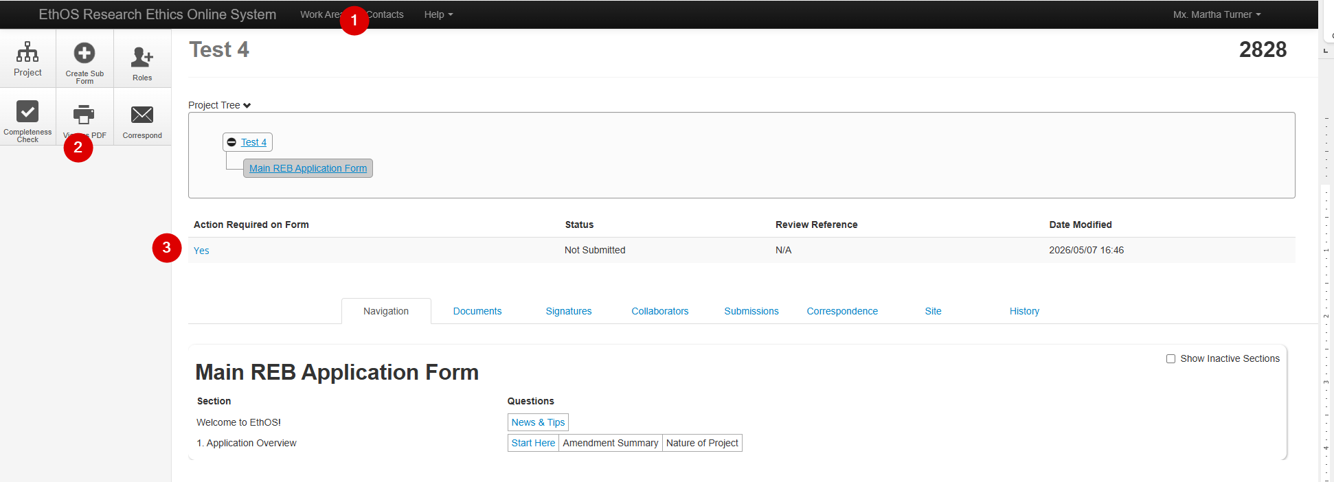 Previous EthOS Main Application Page with numbered sections.