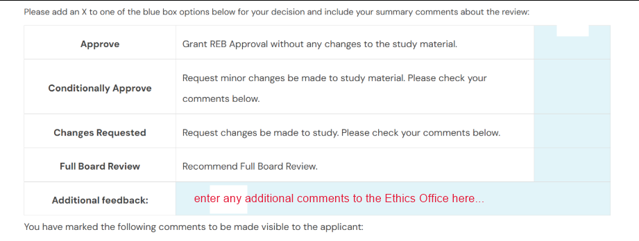 Screenshot of the Additional feedback area