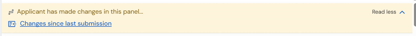 Screenshot of yellow bar informing when/if a section has changed