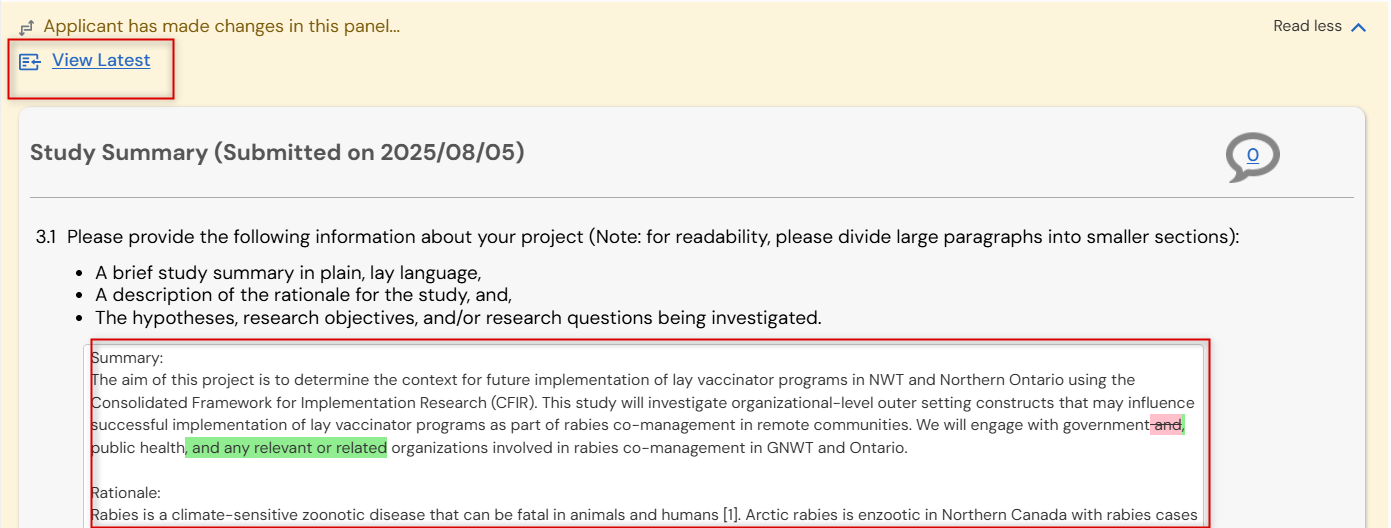 Screenshot of View Latest button to view the latest submission