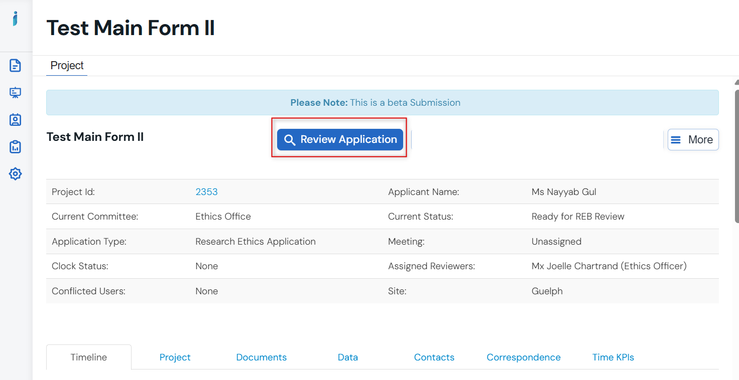 Screenshot of review application button