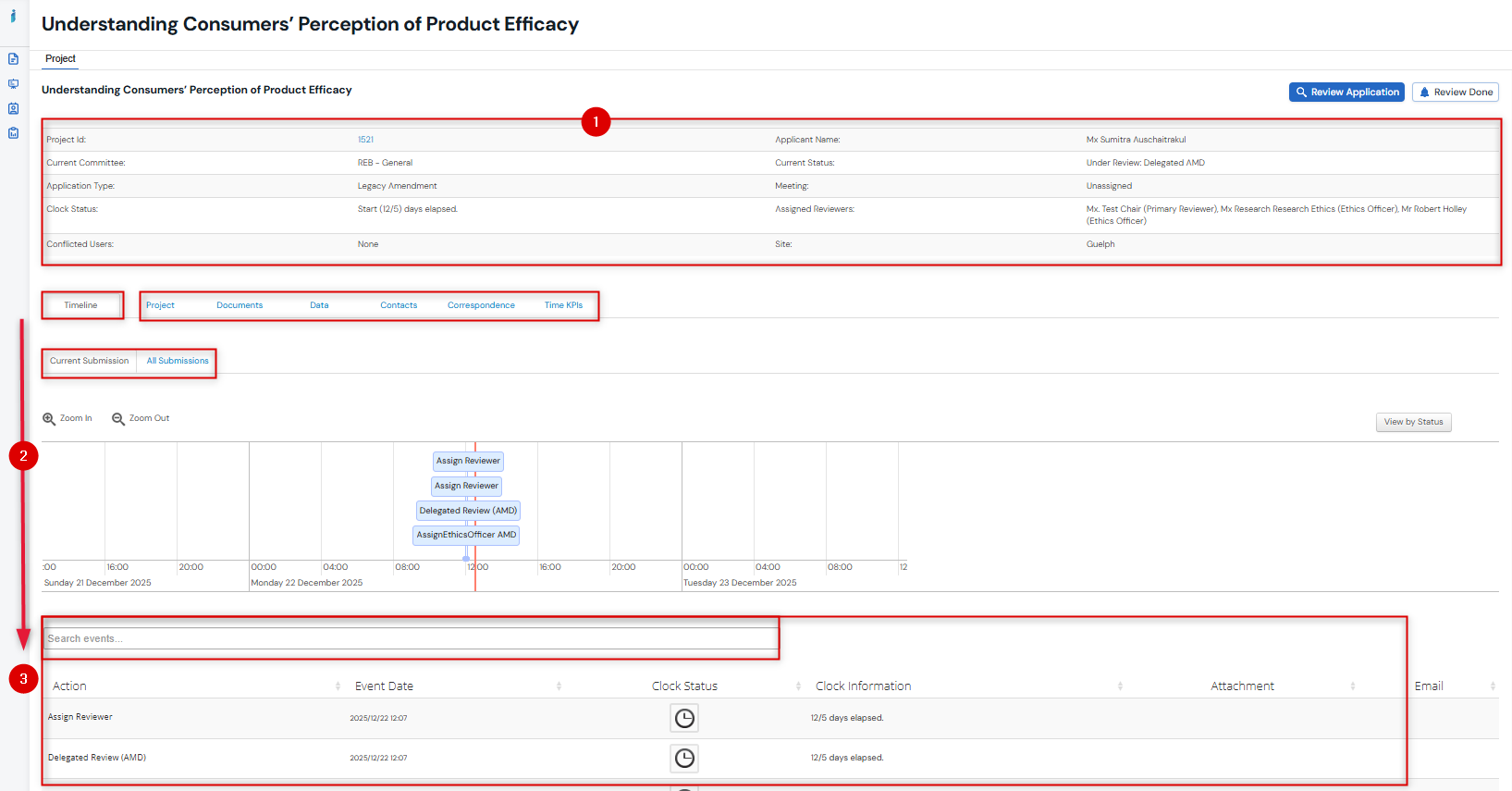Screenshot of timeline layout
