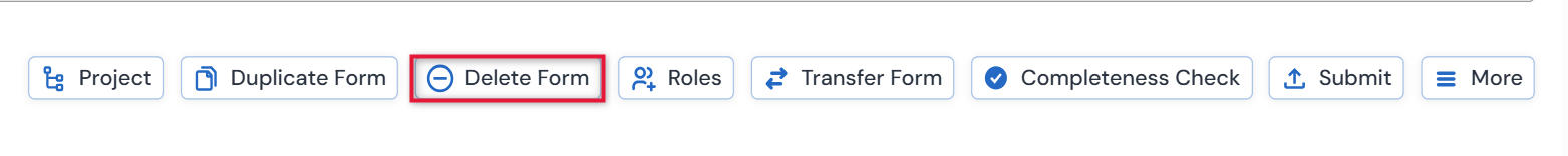 Screen shot of  the Actions Pane and the Delete Form button highlighted.