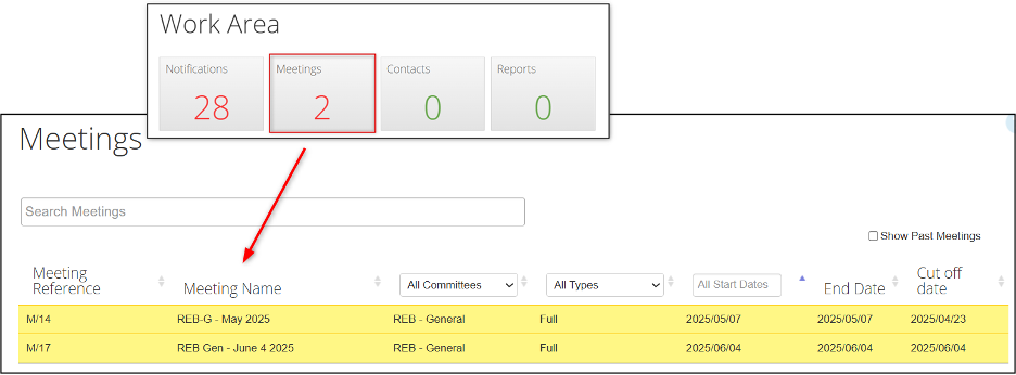 A screenshot of the EthOS meeting tile pointing to two rows of upcoming meetings. 