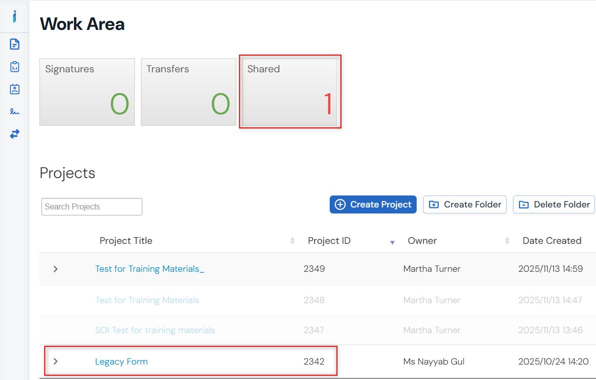 Screenshots of forms in the Shared Tile