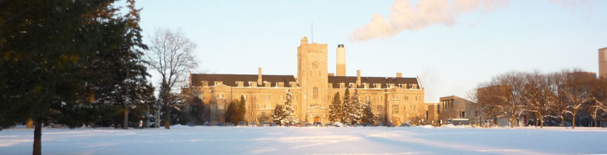 Photo of Johnston Hall and open field in snow