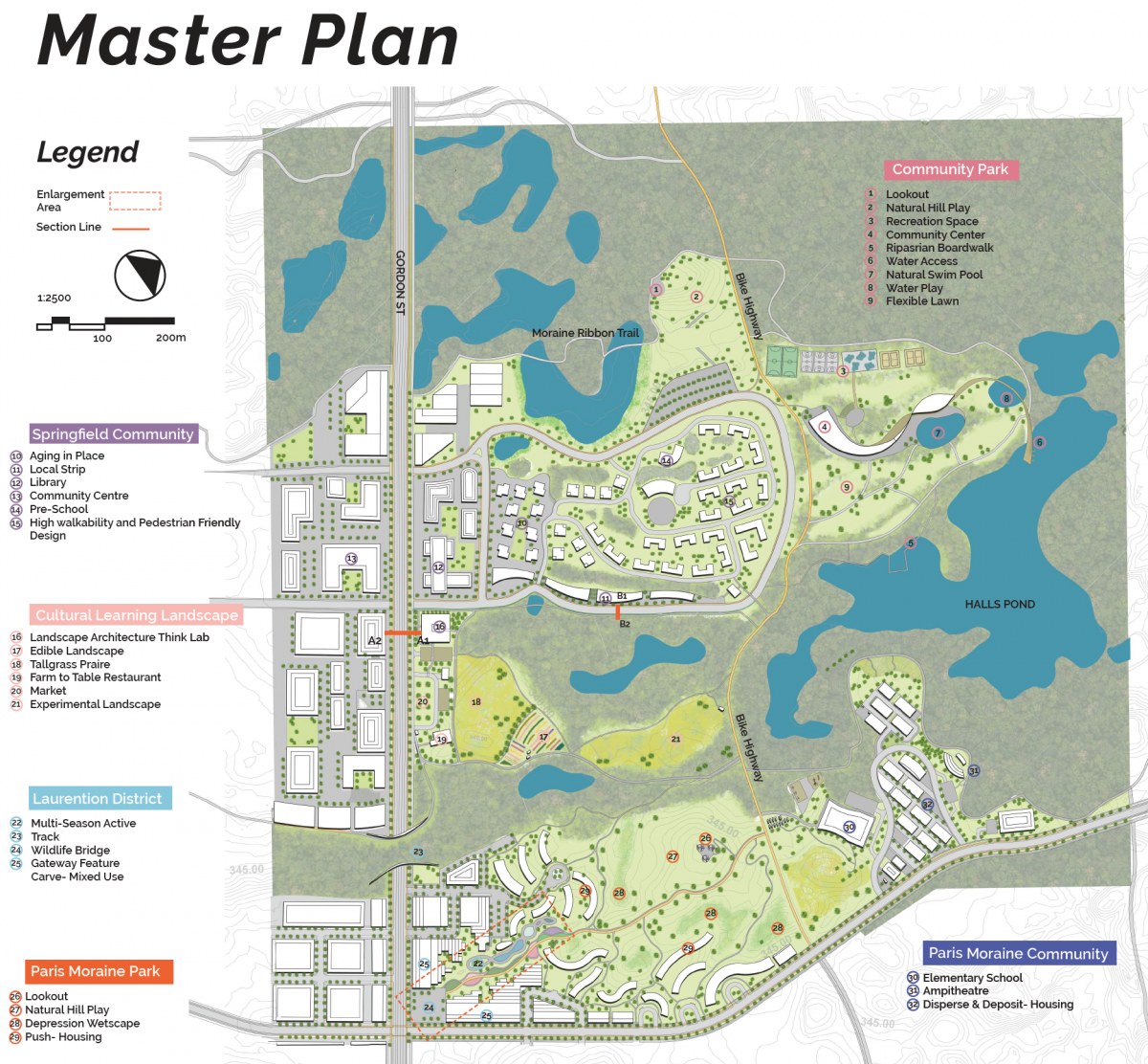 Student Design for Clair-Maltby.  “Kame & Kettle" Master Plan by Amanda Passero, James Lamb, Evan Wrigley and Evelyn Yang