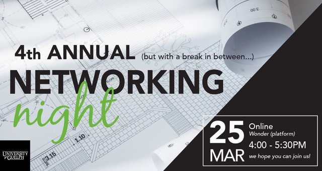 Poster with text over top of design drawing - LA Networking Night on March 25, 2022