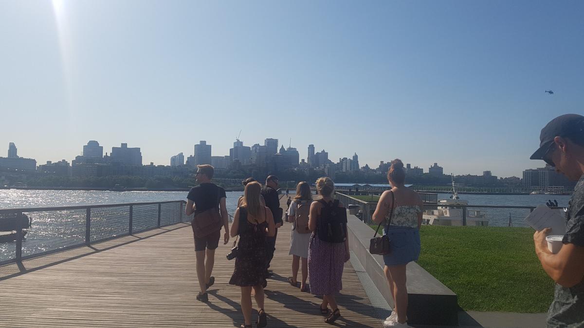 Students waling down Pier 15