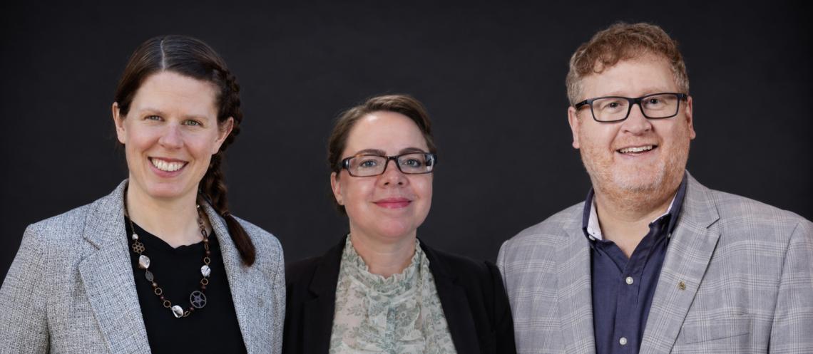 Heashots of three people on a black background