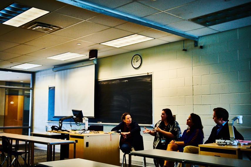 Students having discussion in classroom