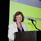 Joanne Moran at a podium