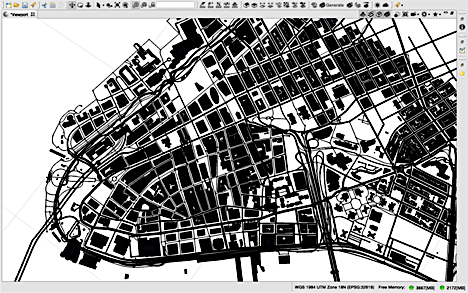 Figure Ground of Lower Manhattan created in CityEngine
