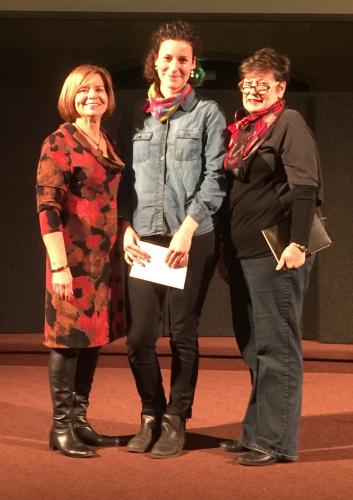 Cecelia Paine (left), Colleen Mercer Clarke (right); presenting award to Emma Tarbush (middle)