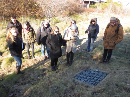 MLA Students Looking at Stormwater System in Field