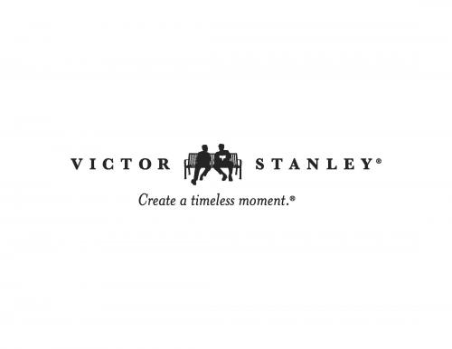 Victor Stanley Logo with two men on a bench
