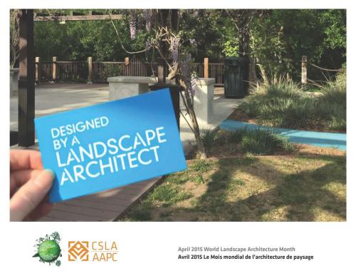"Designed by a Landscape Architect" card in front of park