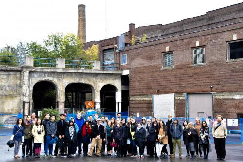 participants in front of Wellington Destructor, a former garbage incinerator