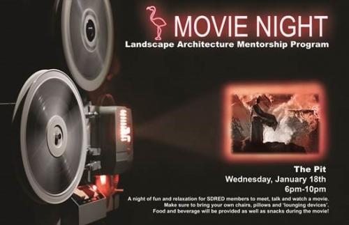 Black background with projector and move reel poster for SEDRD LAMP Movie night