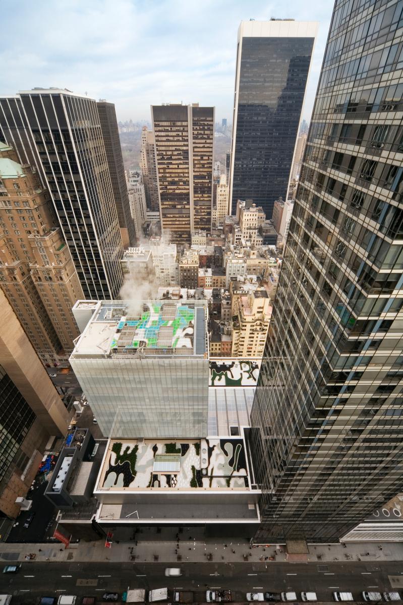 Aerial view of roof top garden in New York City