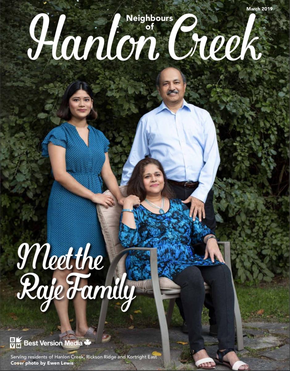 Magazine cover with family of three