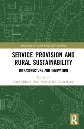 Green and white book cover.  Service Provision and Rural Sustainability