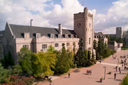 An aerial view of Johnston Hall and the University of Guelph campus