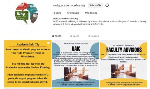 Screen shot of Instagram page "uofg_academicadvising".
