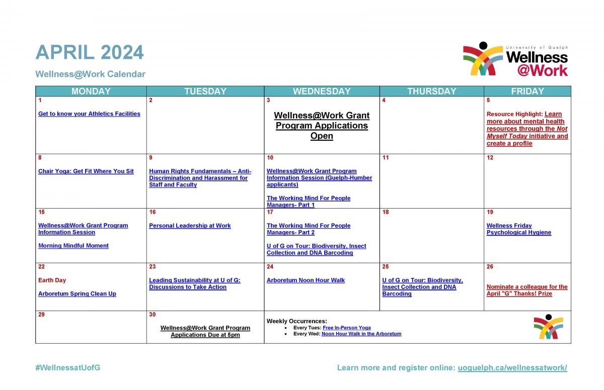 April 2024 Wellness Calendar