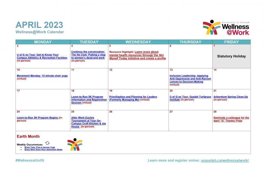 April 2023 Wellness Calendar