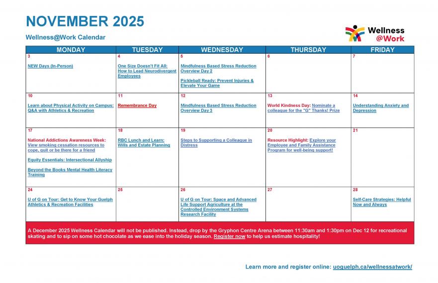 November 2025 Wellness Calendar