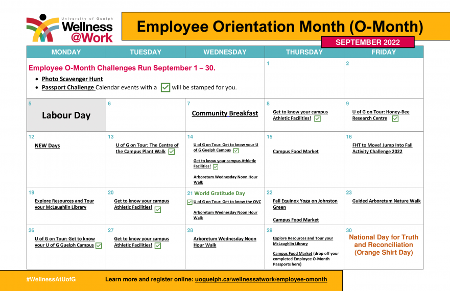 September 2022 Employee Orientation Month (O-Month) Calendar