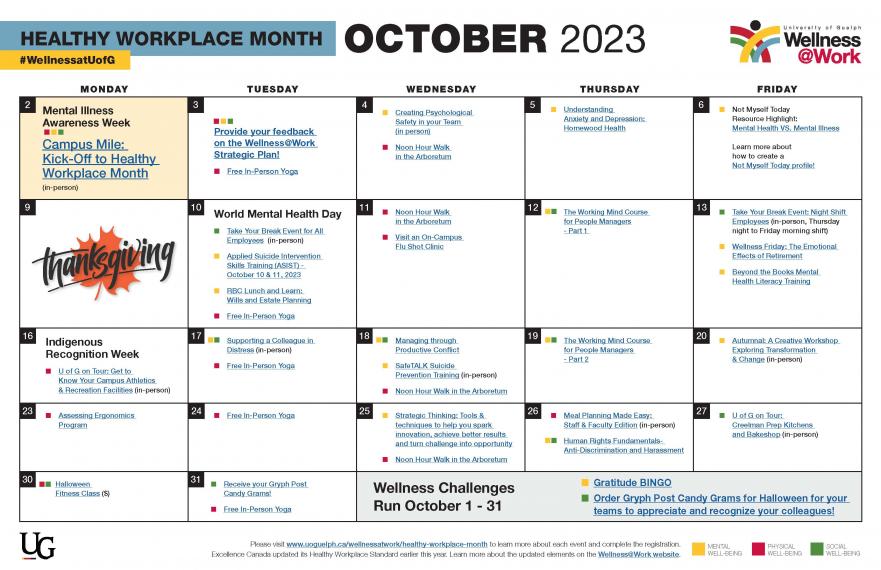 October 2023 Healthy Workplace Month Calendar