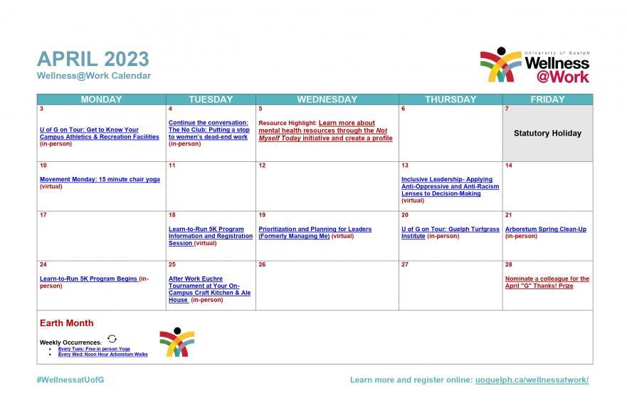 April 2023 Wellness Calendar 