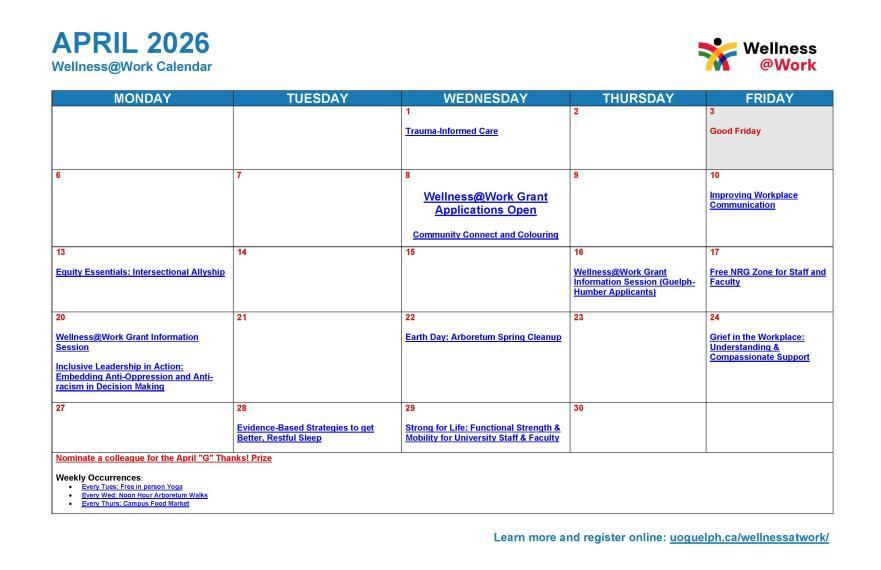 April 2026 Wellness Calendar
