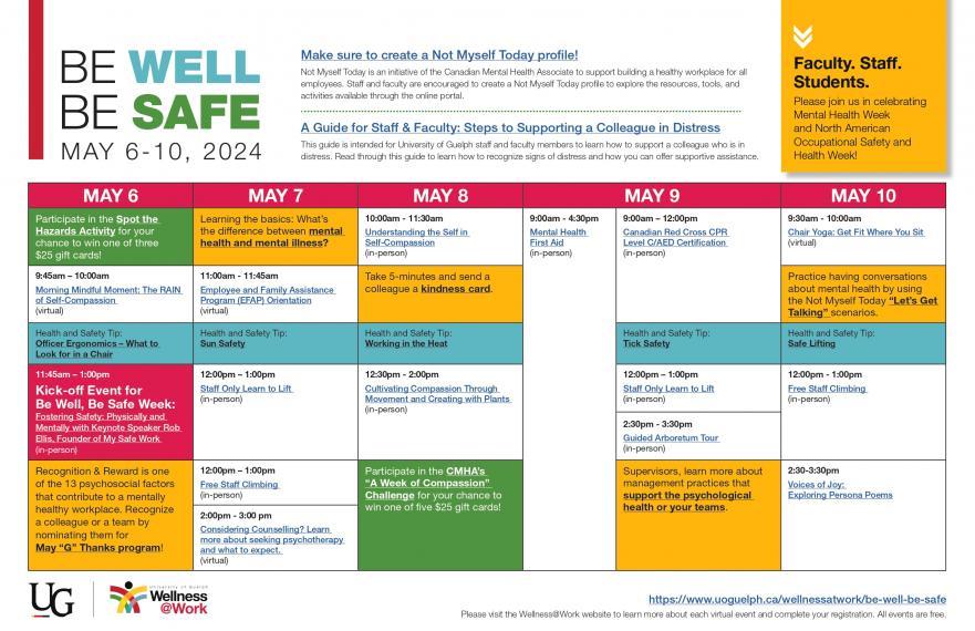 2024 Be Well be Safe week calendar