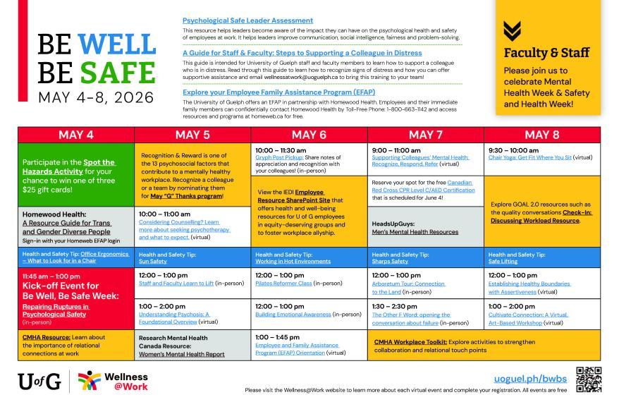 May 2026 Be Well Be Safe Week Calendar